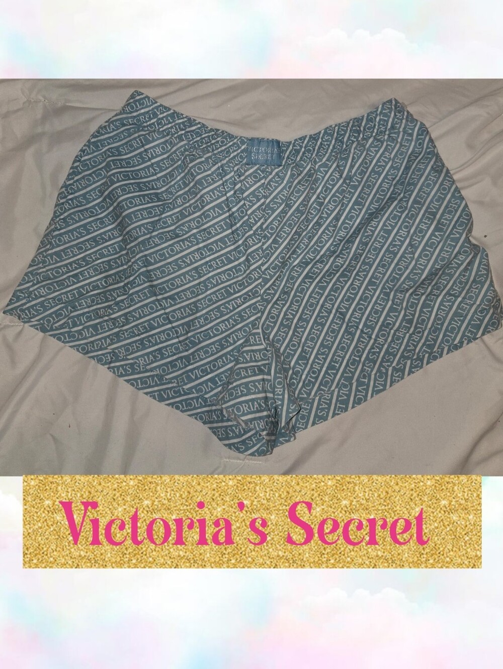 Victoria's Secret Light Blue Logo-Print Women's Lounge Shorts Sz M